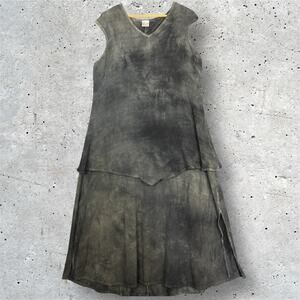 Oh My Gauze Layered Asymmetrical Dress Size 1 Gray Boho Lagenlook Cotton Gauze